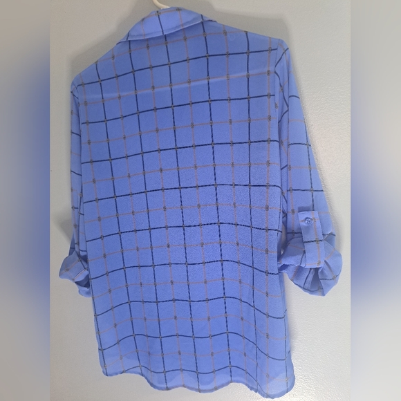 Michael Kors Blue Chain Linked Gold Collared Shirt Button down Blouse Size XS - Picture 9 of 9